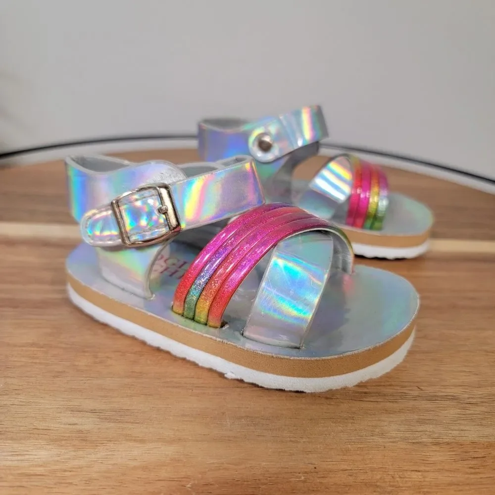 Badgley Mishka Holographic Rainbow Sandals Designer Toddler Size 5